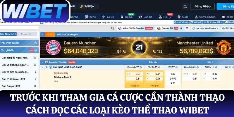 Trước khi tham gia cá cược cần thành thạo cách đọc các loại kèo thể thao WIBET