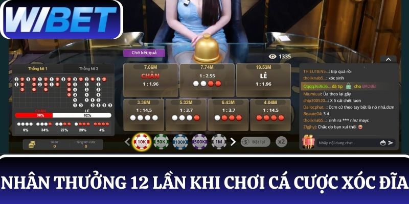 Nhân thưởng gấp 12 lần khi chơi cá cược xóc đĩa online