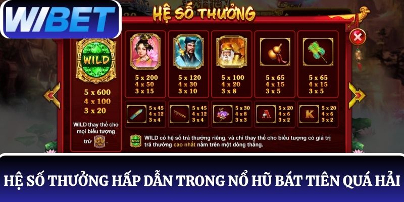 Hệ số thưởng hấp dẫn từ Wild đến biểu tượng giá trị cao trong Bát Tiên Quá Hải